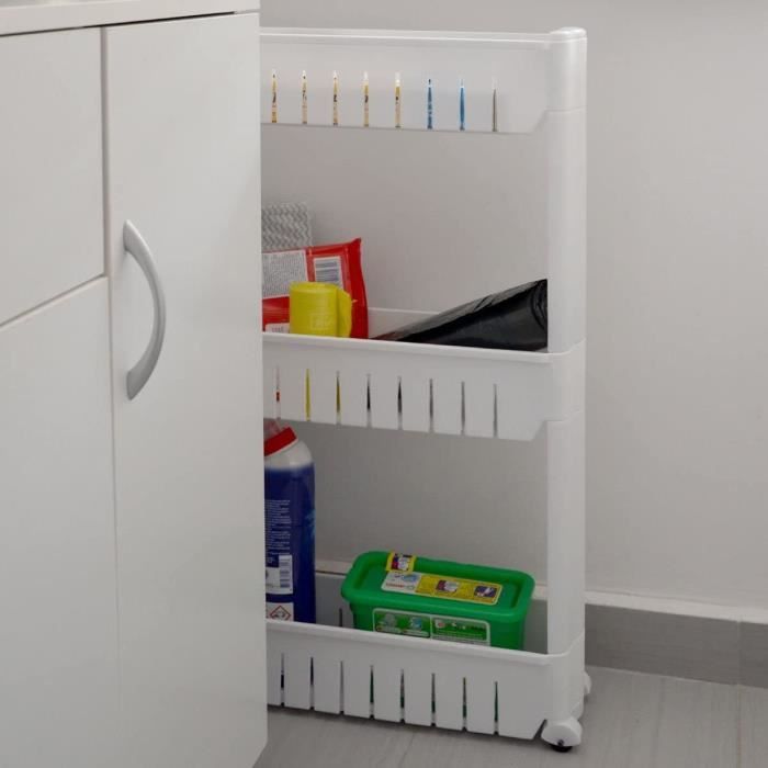 Étagères de cuisine blanc avec 3 étages - B.LIVEM - Chariot de stockage à roulette Desserte de cuisine
