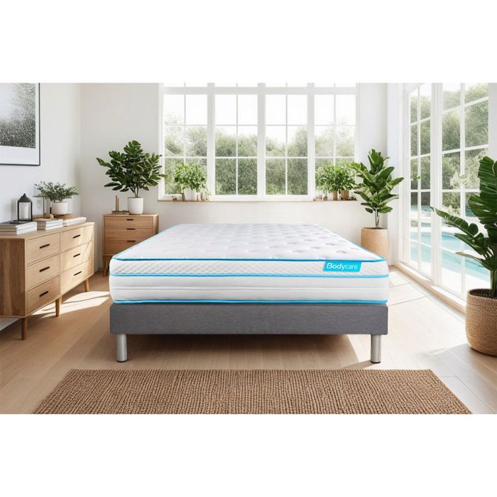 Ensemble sommier matelas 160x200 Bodyzone+ Ressorts ensachés et mémoire de forme - 26 cm - Ferme - sommier gris