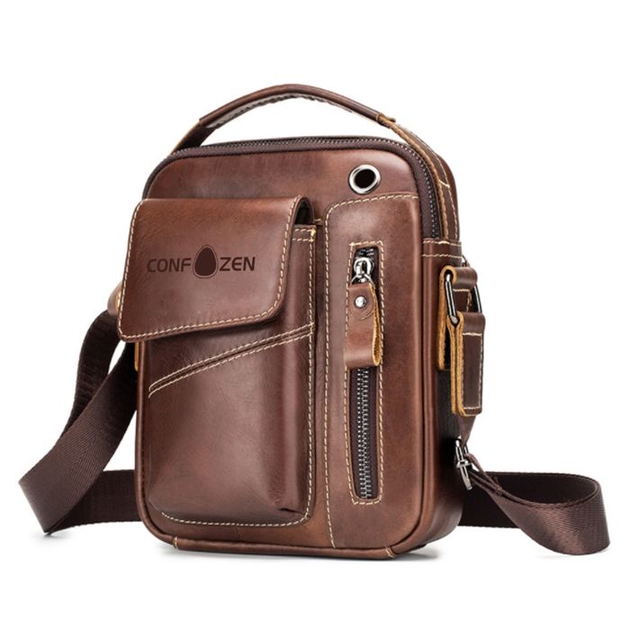 Sac à bandoulière CONFO® Cuir véritable Marron 18x6x22cm