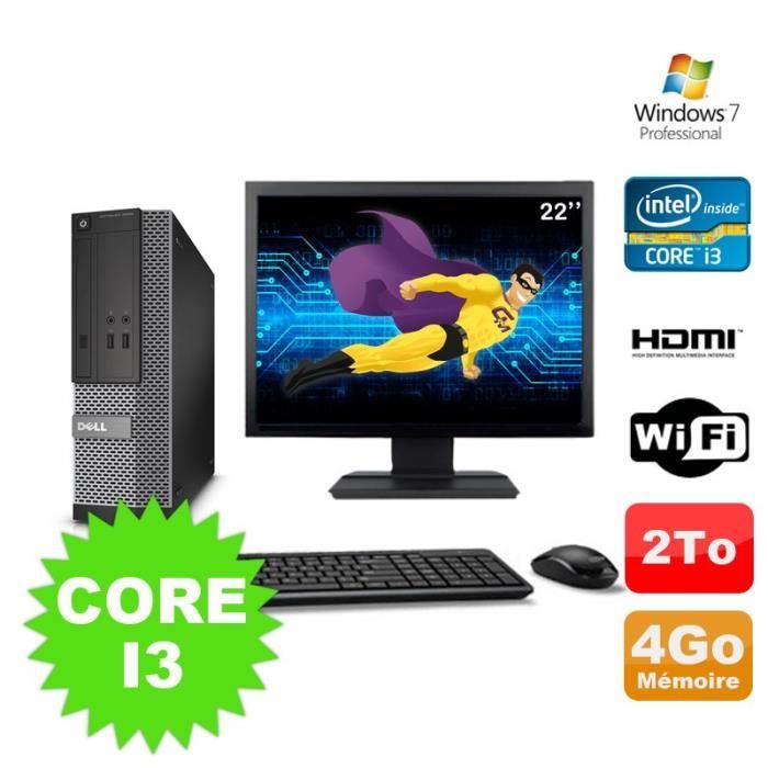 Lot PC DELL 3010 SFF I3-2120 DVD 4Go 2To HDMI Wifi W7 + Ecran 22 - Dell