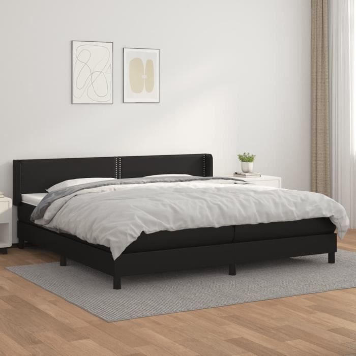 famirosa lit à sommier tapissier avec matelas noir 200x200 cm similicuir-0739