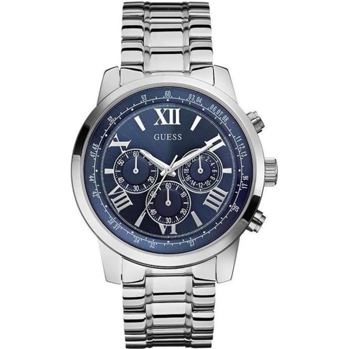 Guess - W0379G3 - Montre Homme - Quartz Analogique - Cadran Bleu - Bracelet Acier  Argent , - Achat/vente montre - Cdiscount