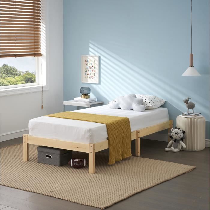 Lit 1 place 90x190 bois + sommier + matelas – bon état - Ameublement
