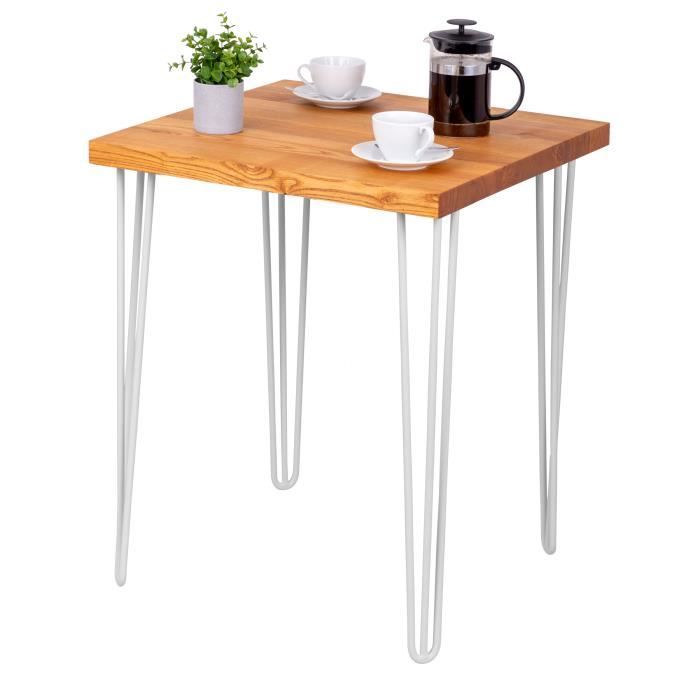 lamo manufaktur table haute de cuisine - mange debout - table de bar - 60x60x76 cm - blanc - modèle creative - frêne foncé