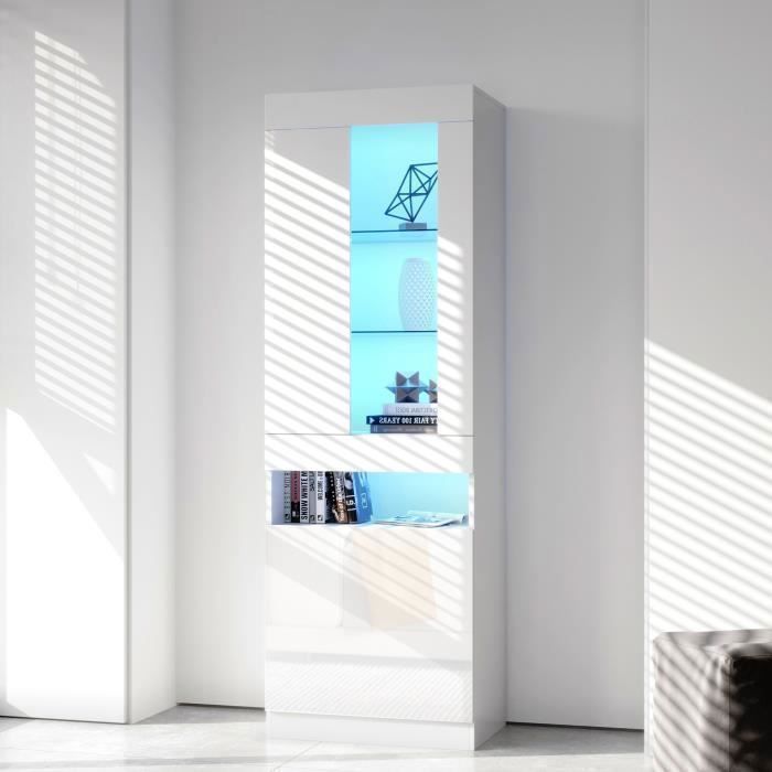 Vitrine Salon avec Éclairage LED Buffet Haut Moderne 2 Portes 4 Étagères Armoire de Rangement Blanche 50*40*180cm Vitrine Salon avec Éclairage LED Buffet Haut Moderne 2 Portes 4 Étagères Armoire de Rangement Blanche 50*40*180cm