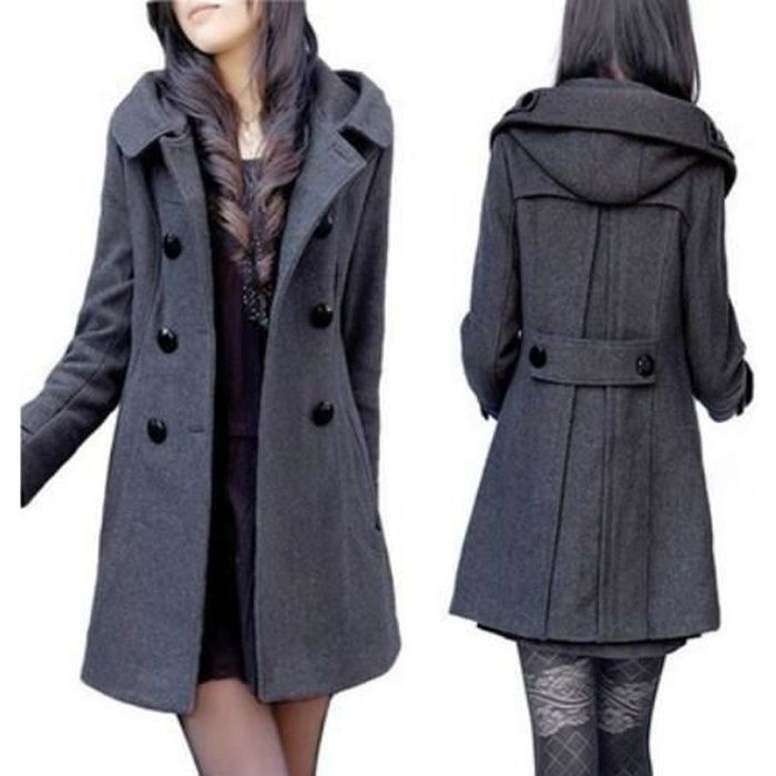 Manteau Long D'hiver En Cachemire Et Lin Pour Homme - Coupe élégante - Noir - Taille XXXL - Chauffant Et Coupe-vent