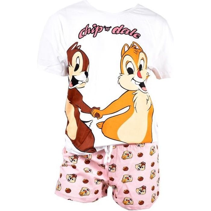 Disney-Pyjama imprimé dessin animé mignon pour femme, pyjama d'été