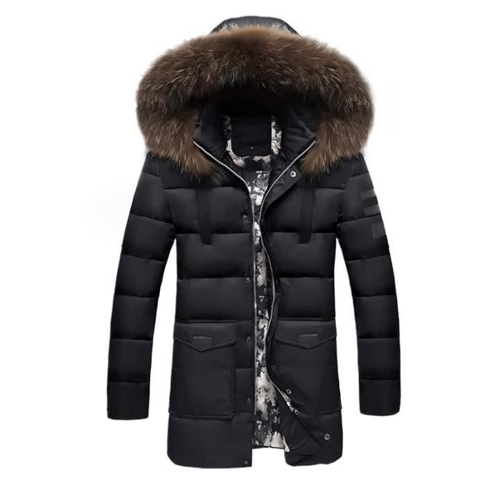 Blouson homme aviateur en simili cuir matelasse Blouson homme Col de Blouson Sweat couleur unie Manteau long moyen Noir