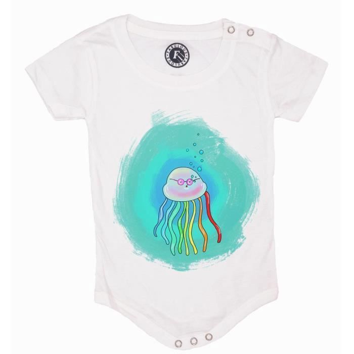 La Baleine Collection De Createurs Body T Bebe Meduse Arc En Ciel A Lunettes Fait Des Bulles Design Original Blanc Cdiscount Pret A Porter