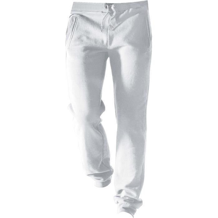 pantalon jogging - marque - homme - blanc - molleton gratté - large bord-côte