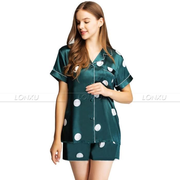 Pyjama en soie femme été,Ensemble de Pyjama en Satin pour femmes ...