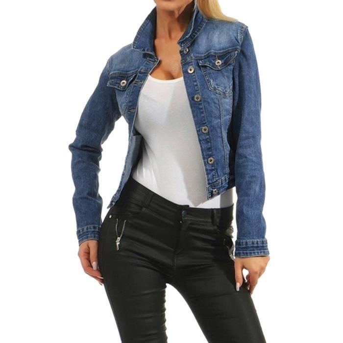 Femmes perle Veste en jeans extensible taille 6 8 10 12 14 Bleu 