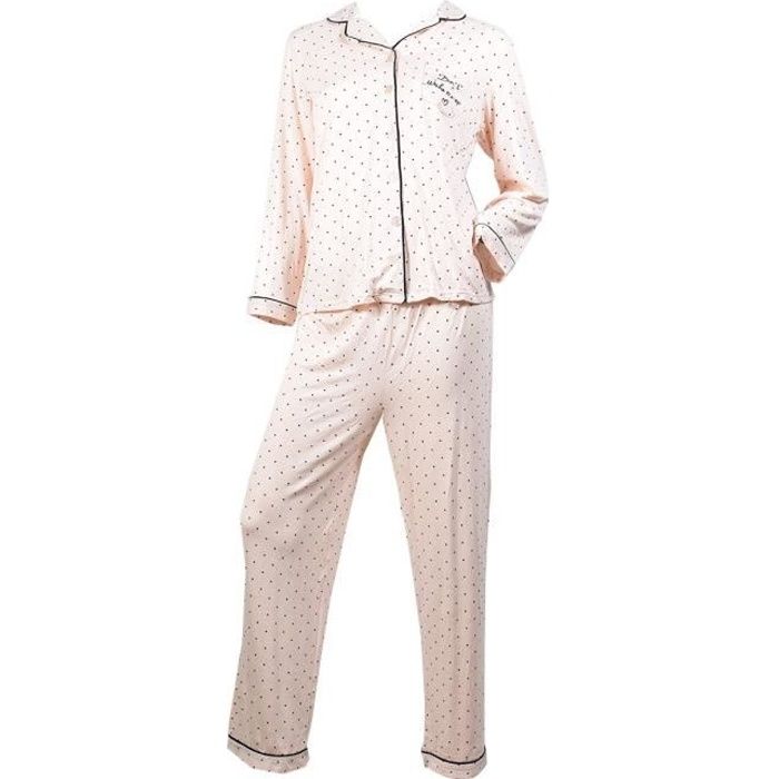 Pyjama Femme Long Boutonn Confort CARESS Y1144 Pyjama Pois Rose Y1144 