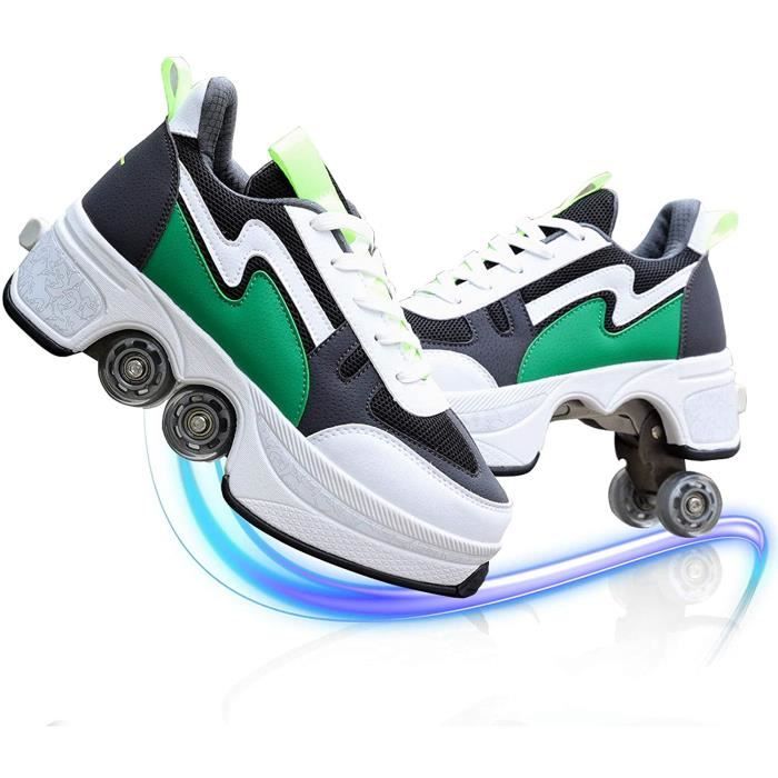 nnn Chaussures à Skates Chaussures roulettes Entraînement Roller Skate Deux/Simples Roues,Rétractable Technique Skateboard Plein Air Sport Entraînement,WhiteSingleWheel-38 