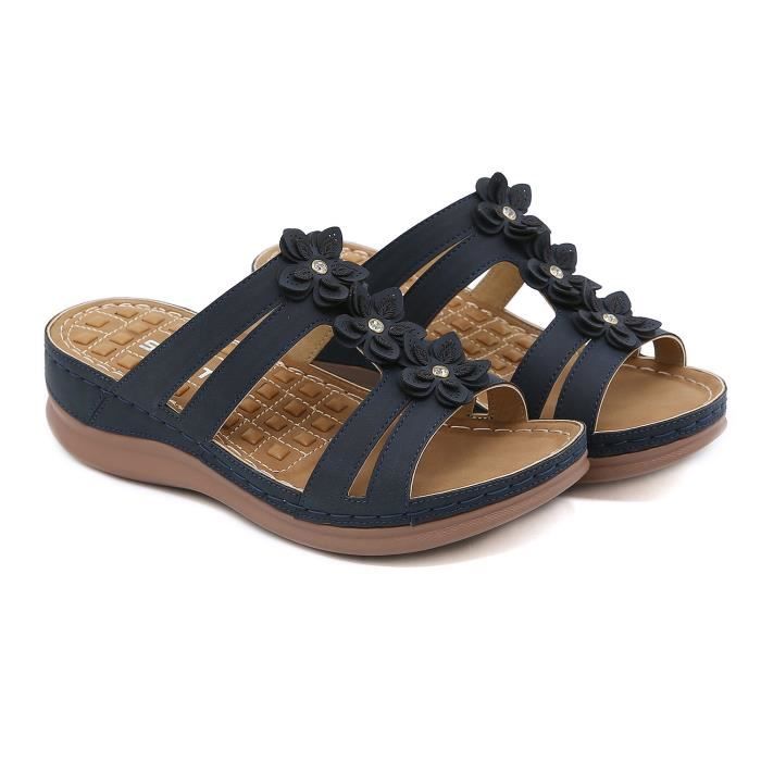 Sandales Femme INSFITY Semelle Compensée Bleu Respirant Plage