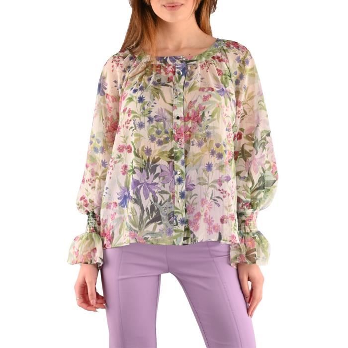 blusa manica lunga con fantasia fiori. ideale da indossare sui jeans o su pantaloni dalle stesse nuance di colore. composizione100%