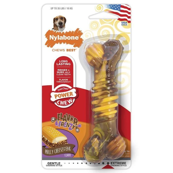 Nylabone Jouet Dentaire à Mâcher Résistant Dura Os Texturisé Goût Buf/Fromage pour les Chiens de Taille Moyenne