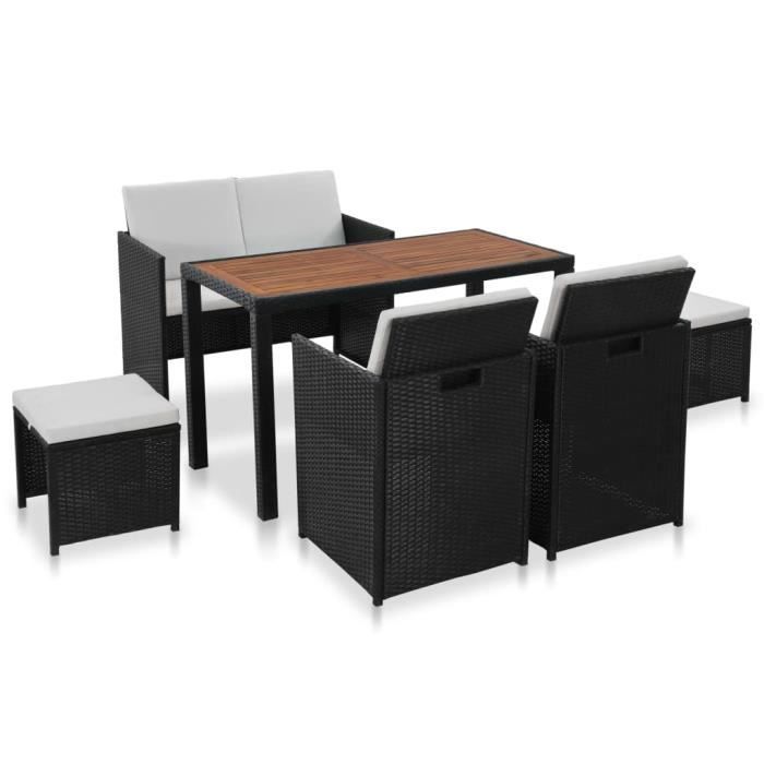 Meuble A Diner D Exterieur 6 Pcs Et Coussin Salon De Jardin Noir