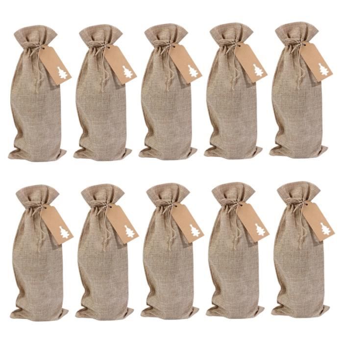 Sac à Bouteille En Toile De Jute Pour Noël - Lot De 6 - Avec Cordon De Serrage - Pour Offrir Du Vin, Champagne, Décorations De Fête - 5