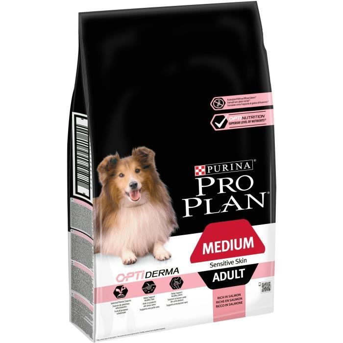 PRO PLAN Sensitive Skin avec Optiderma Croquettes - Riche en saumon - Pour chiens adultes de taille moyenne - 7 kg