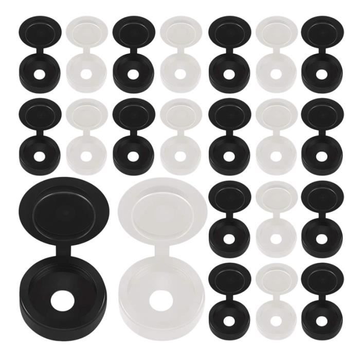 Noir Paquets de 500 Cache Vis à Charnière Bouchons à Vis en Plastique Couvercles à Bouton-Pression à Vis Repliable Flip Tops de Machine à Laver 