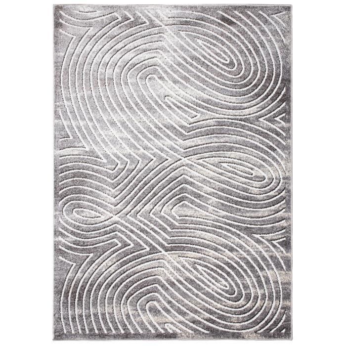 TAPISO Tapis de Salon Chambre NIL Crème Gris Design Vagues Polyester ...