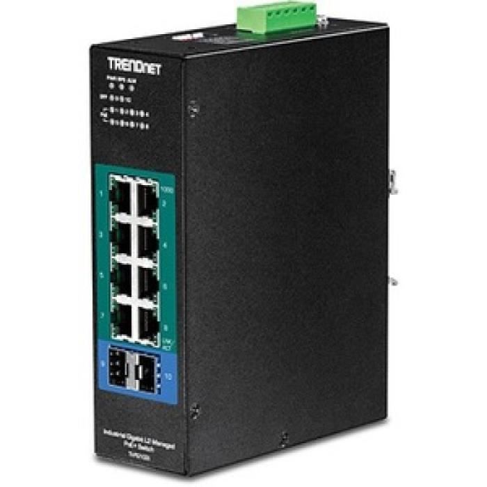 trendnet 10-port industrial gigabit l2 mngd poe+din-rail switch 24-57v noirRouteur, Wifi, Réseau 10-PORT INDUSTRIAL GIGABIT L2