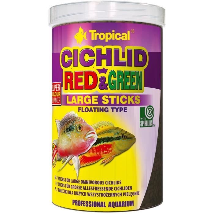 Comparer les prix de TROPICAL Cichlid Red&Green Large Sticks Nourriture pour Aquariophilie 1000 ml