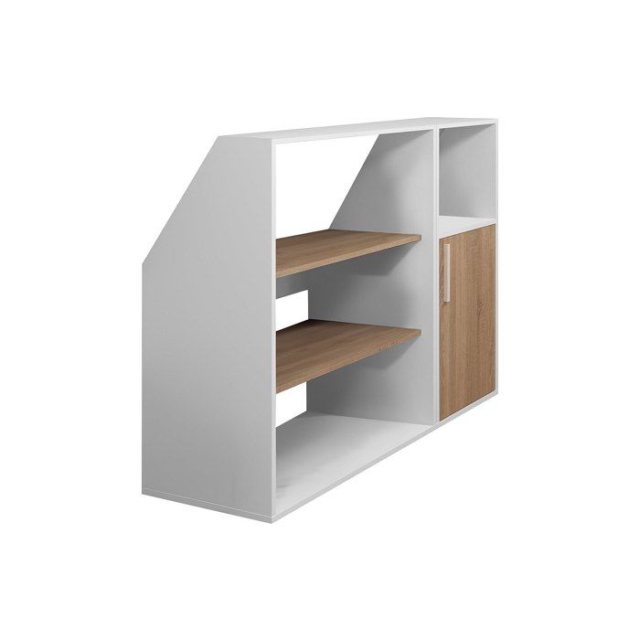 Meuble sous pente 1 porte 2 étagères et 1 niche - Blanc et naturel - ADEZIO