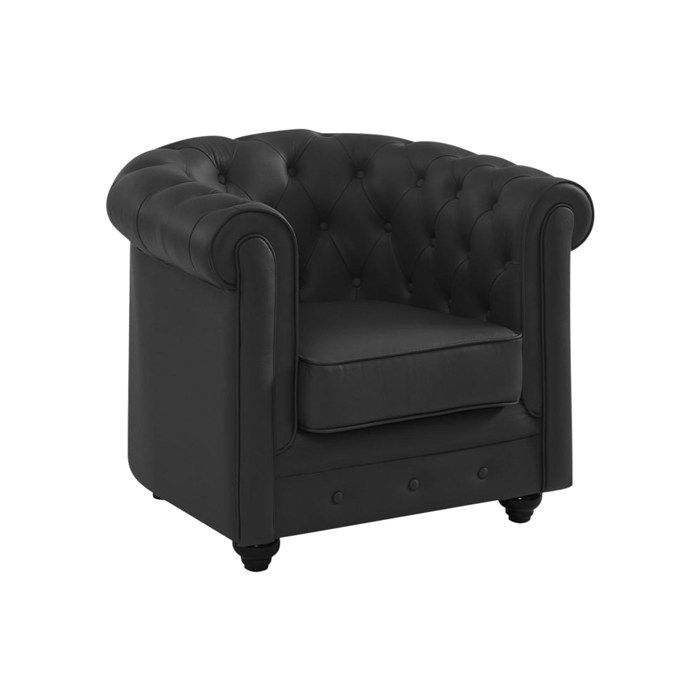 Fauteuil en cuir de buffle noir CHESTERFIELD