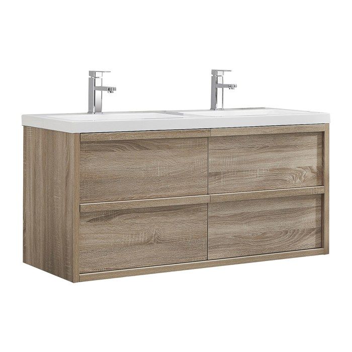 Meuble de salle de bain suspendu avec vasque à encastrer - Coloris naturel clair - 120 cm - QUADRA