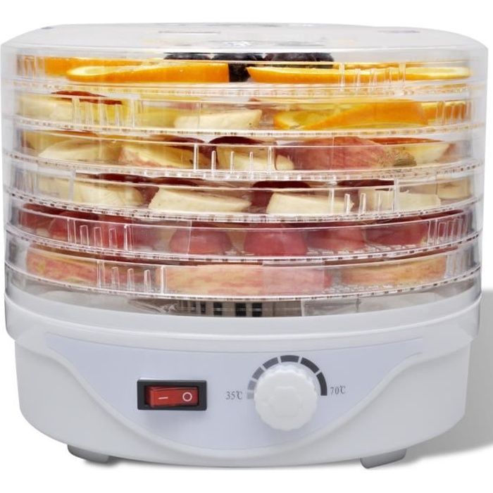 vidaXL Déshydrateur alimentaire avec 6 plateaux 250 W Blanc