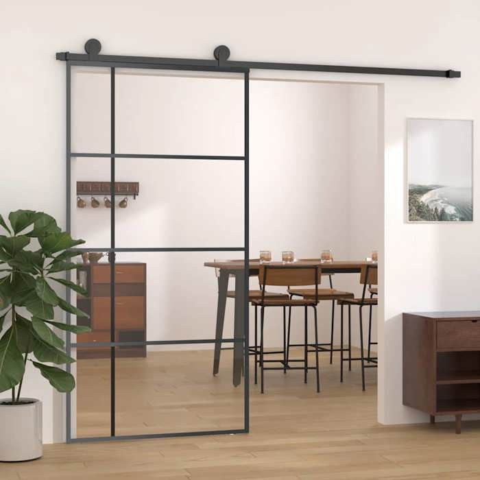 vidaXL Porte Coulissante Porte de Grange Porte dIntérieur Système de Porte Maison Butée de Porte Verre ESG et Aluminium 151686