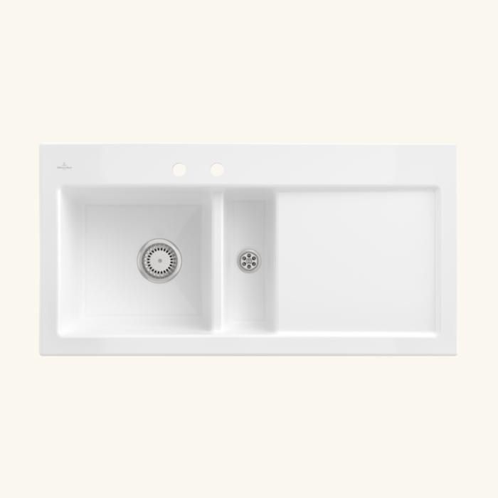 Evier VILLEROY & BOCH SUBWAY 1 bac et demi égouttoir droite céramique - vue 2
