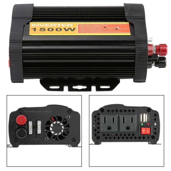 Convertisseur 12V 220V 1500W LVYUAN - Onduleur Voiture Avec 4 USB, 2 Prises EU Et Allume-Cigare