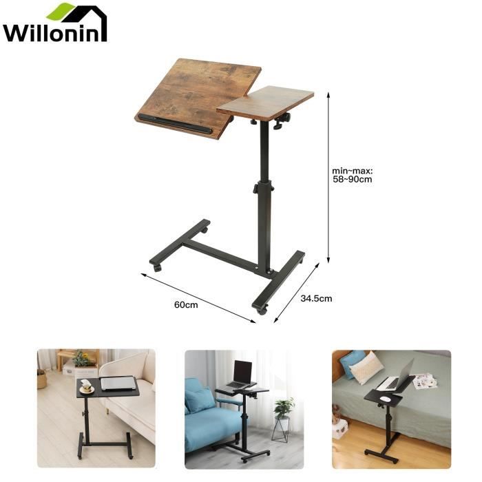 Table Pour Ordinateur Portable Hauteur Réglable Roulettes Support Pliable H X L X P 95 X 60 X 405 Cm Bois Debene Jaune 91926026