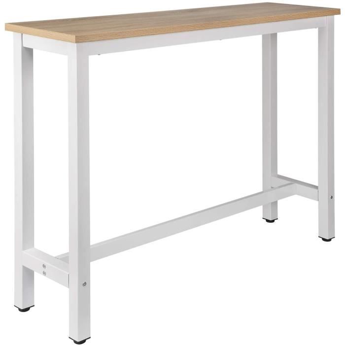 woltu 1 x table de bar, table de bistrot, table à manger, structure en métal, plateau en mdf, 140x40x100 cm, chêne clair