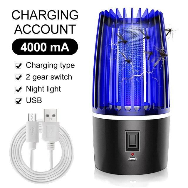 Lampe Anti-moustique Rechargeable USB - UV 365 Nm, Batterie 4000 MAh, Veilleuse, Pour Intérieur/extérieur