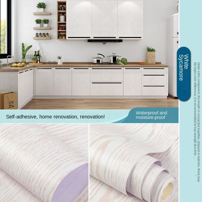 Papier Peint Adhésif Grain Bois Blanc - 5x0,61m - PVC Imperméable - Pour Meubles Et Murs