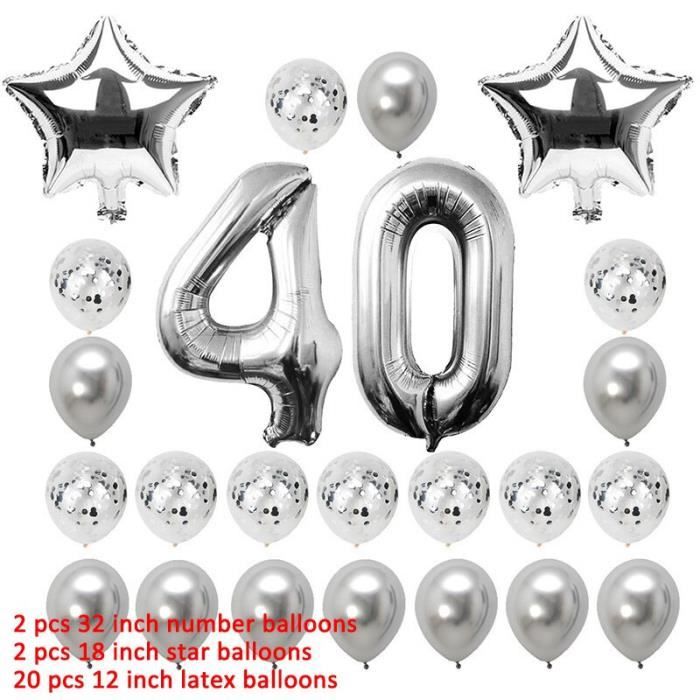 40th Joyeux Anniversaire Ballons Numero 40 Ans Anniversaire Fete Decorations Adulte Quarante Homme 24pcs Silver Cdiscount Maison