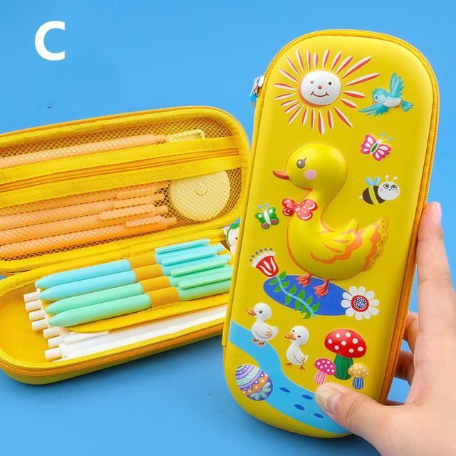 Trousse Scolaire 2-en-1 Silicone Kawaii - 19cm, Fermeture Éclair, Style Anime