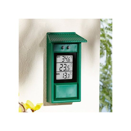 Lot De 2 Thermomètres Extérieurs FISHTEC Jardin - Digital Mini Maxi -40°C à +50°C, Beige & Vert 22x9cm