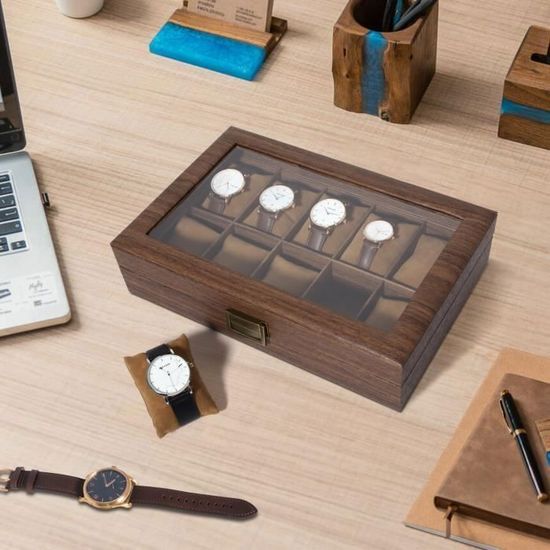 Boîte De Rangement Pour Montres - Présentoir 10 Grilles Similicuir Vert - Organiseur