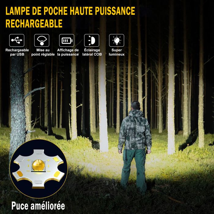 Lampe Torche LED LOOYMNZ Ultra Puissante 100000 Lumens Rechargeable USB