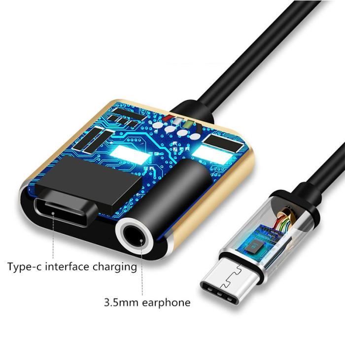 2-en-1 USB C Vers AUX Audio Jack Dongle Câble Avec PD 60W USB C Vers C  Charge Rapide, Adaptateur De Chargeur Et Casque USB Type C Vers 3,5 Mm/0,14  Pou
