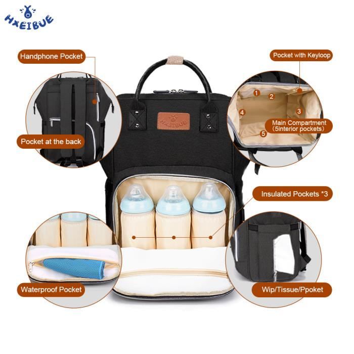 Sacs à Dos à Langer Pour Bébé Sac de Voyage, Sac à Couches Multifonction  Imperméable Oxford Sacs Isolés Isotherme, Grand Capacité - Cdiscount  Puériculture & Eveil bébé