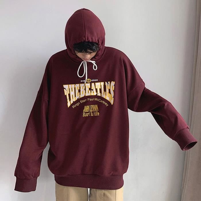 Hommes Harajuku Streetwear Sweatshirts Sweat Capuche Coreen Surdimensionne Hip Hop Sweat Vintage Sweat Capuche Decontracte Burgundy Cdiscount Pret a Porter
