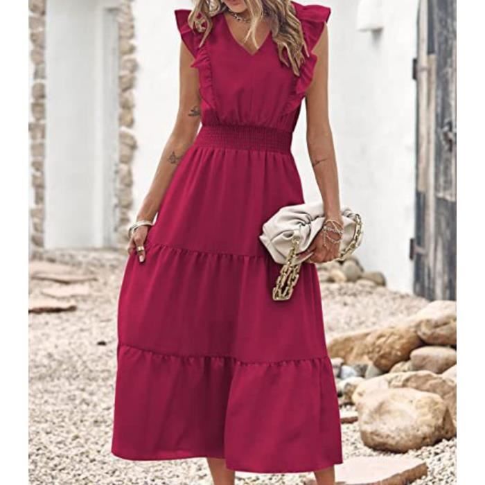 Robe t femme longue legante Robe de plage noir unie Robe col V