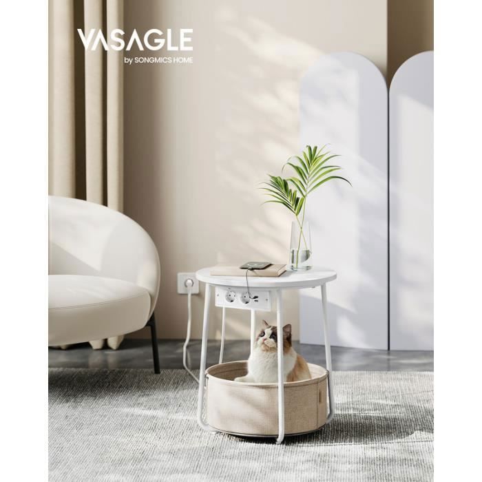 HOMCOM Table D'appoint Avec Station De Charge, Bout De Canapé Avec Plateau Pliable, Cadre En Métal, Table Basse Pour Salon, Chambre, 39 X 29 X 57 Cm, Brun Rustique Et Noir