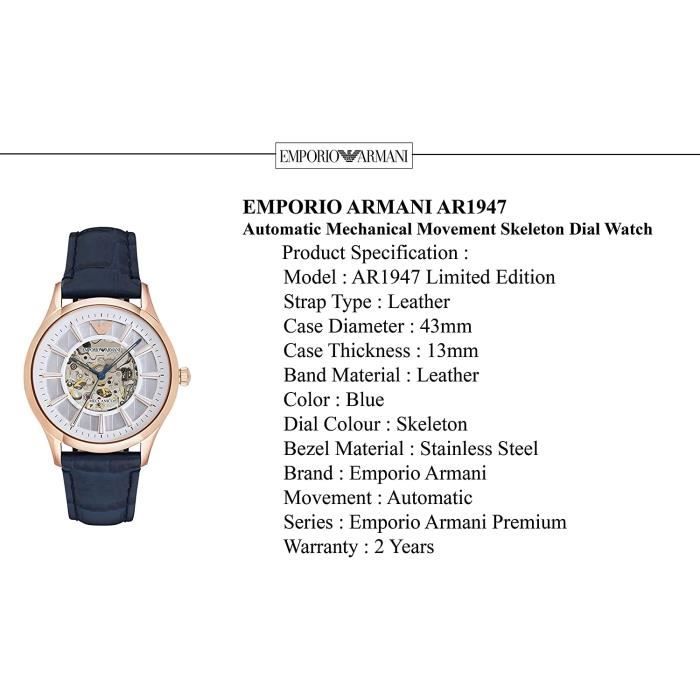 MONTRE HOMME EMPORIO ARMANI Mecanique Automatique Cadran Squelette AR1947